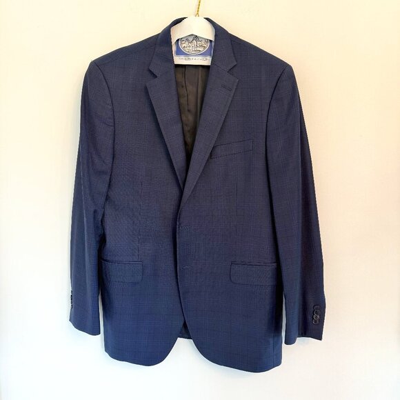 🧥 Peter Millar Navy Check Wool Sport Coat – Size 44T - Picture 1 of 6